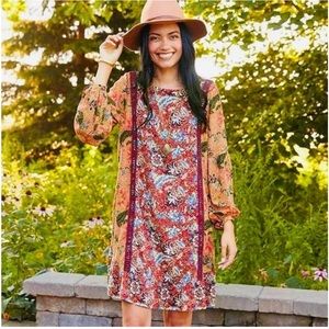 EUC Matilda Jane Menagerie orange & burgundy floral flowy dress